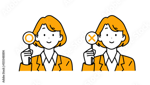 ショートの会社員_丸ばつ