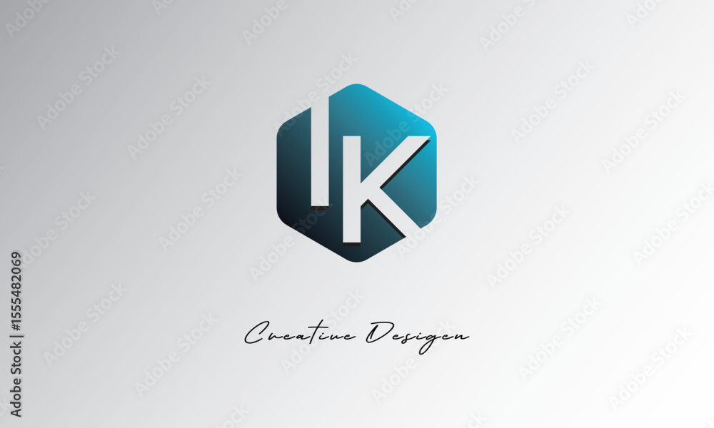 Fototapeta premium IK Creative Polygon Logo – Modern Negative Space Letter mark with Geometric Hexagon Shape for Futuristic Branding, Corporate Identity & Tech Design