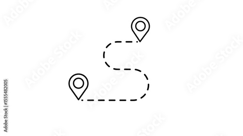 Animated destination, path, and route icon showing map, location pin, and dotted travel line for navigation, journey, and direction.