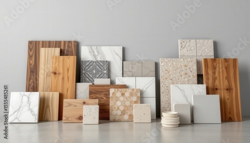 Fototapeta Naklejka Na Ścianę i Meble -  Collection of Various Textured Surfaces Featuring Wood, Stone, and Ceramic Designs for Interior Decor Inspiration
