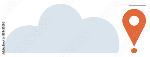 Large cloud with orange map pin emphasizes location, navigation, and digital storage. Ideal for technology, cloud computing, GPS, data management, travel connection and networking concepts. A