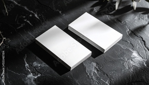 Elegant Blank Business Cards Mockup on Dark Marble Surface