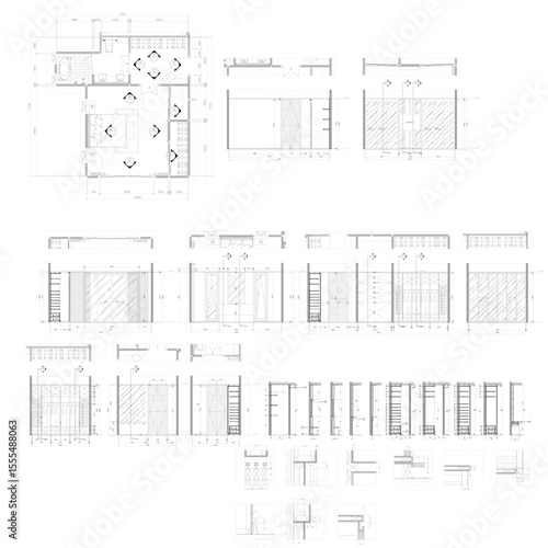 AutoCAD 2D Drawing Set – Bedroom1, Dressing Area, Bathroom with Wet and Dry Zone Separation, Vector Layout Plan