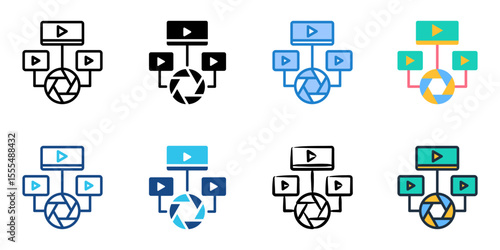 Video monitoring icon set multiple style collection 
