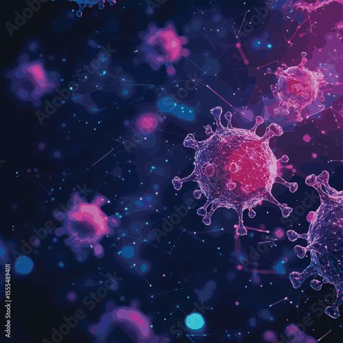Futuristic glowing low polygonal abstract background with bacilli bacteria and flu virus cells