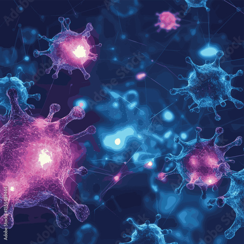 Futuristic glowing low polygonal abstract background with bacilli bacteria and flu virus cells