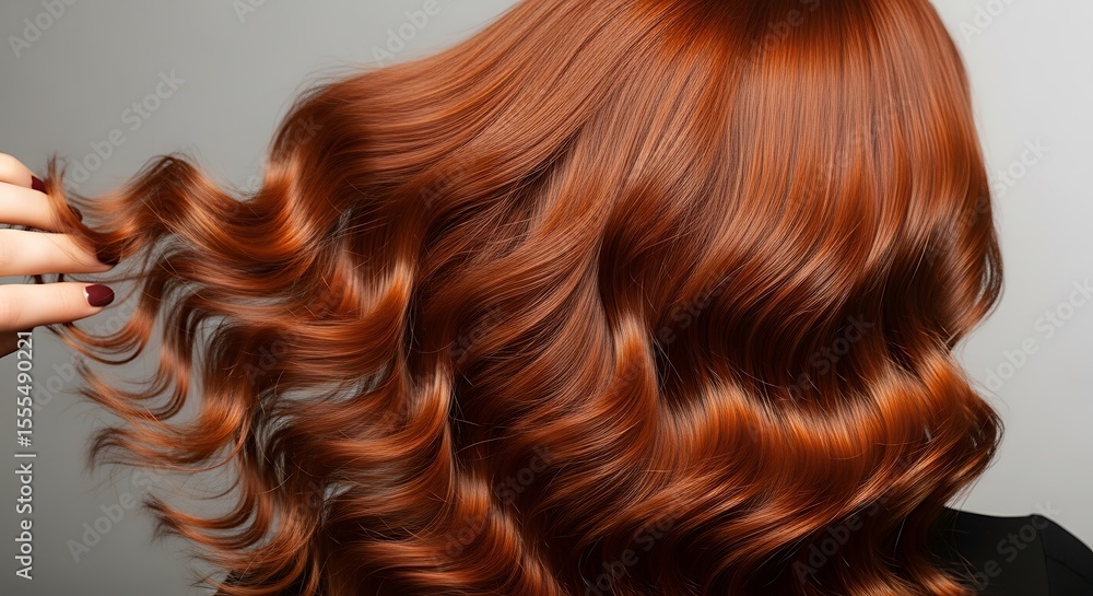 Fototapeta premium Vibrant Wavy Red Hair Close-Up with Natural Shine – Healthy Long Ginger Hair Texture, Female Model, Hair Care, Salon Style, Perfect Curls, Beauty and Fashion Concept