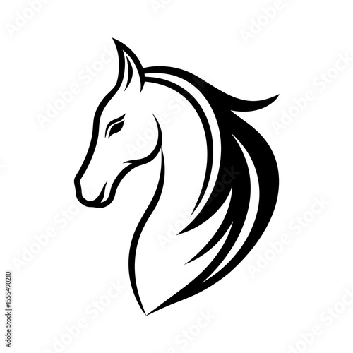 Elegant black and white horse head logo with flowing mane on white background