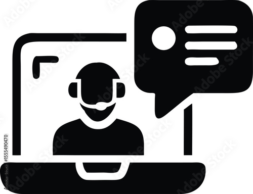 Customer support agent on a laptop icon