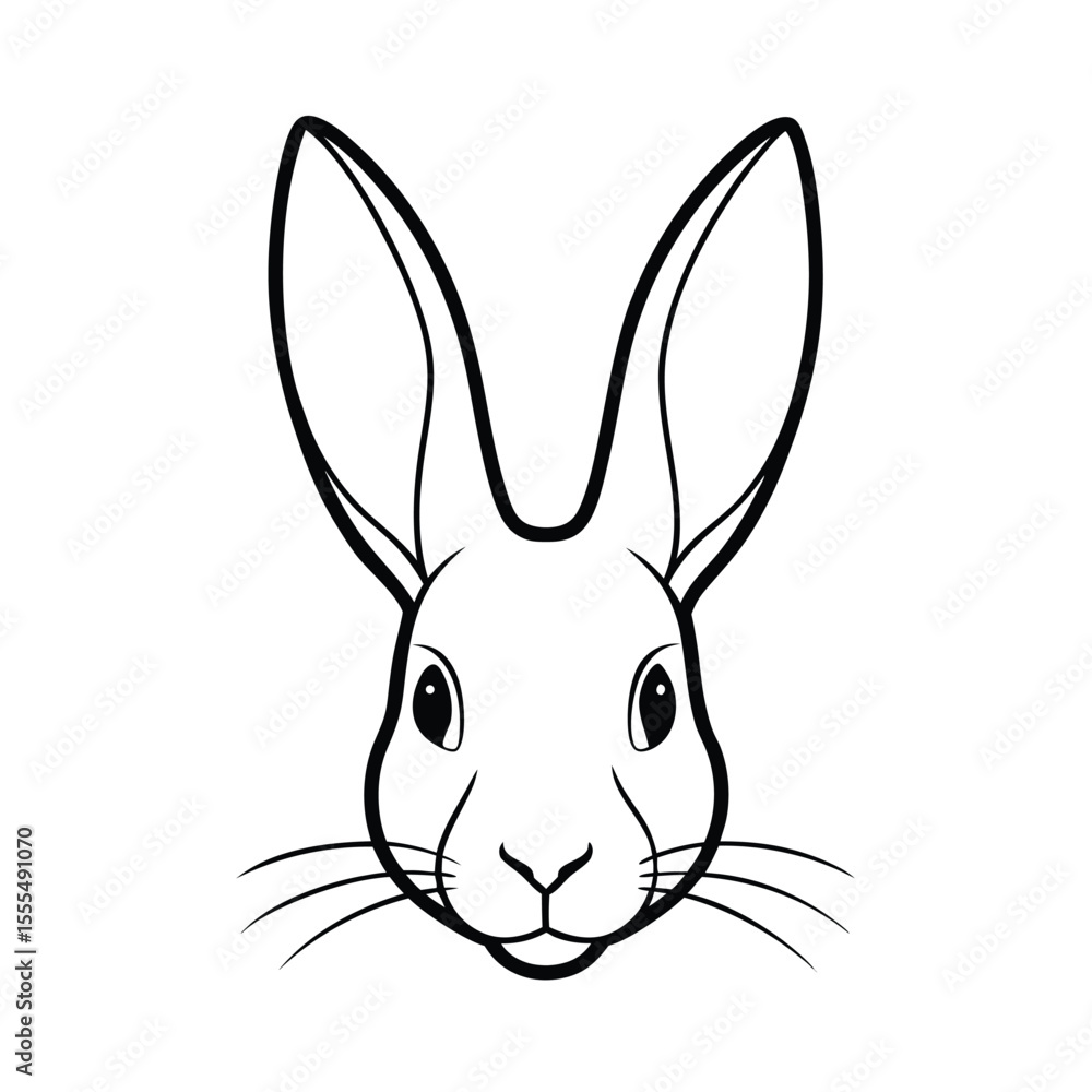 Fototapeta premium Charming illustration of a rabbit s head with prominent long ears presented cleanly on a white background