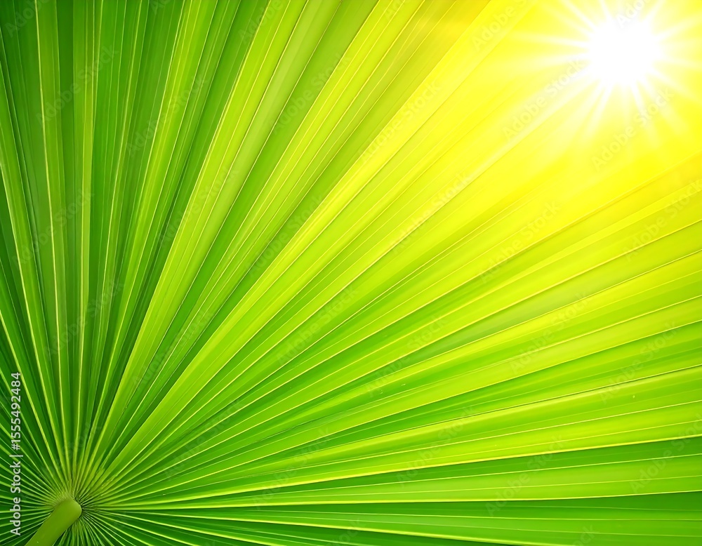 Obraz premium Vibrant green palm leaf in sunlight