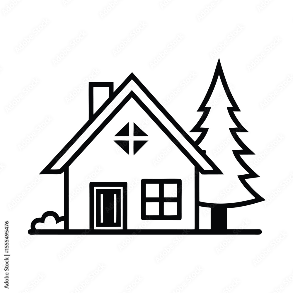 Charming l shaped snowy christmas house illustration with festive colors on a clean white background Charming l shaped snowy christmas house illustration with festive colors on a clean white background