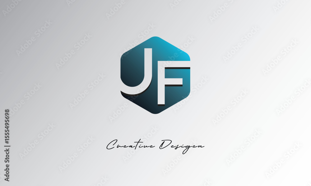 Fototapeta premium UF Creative Polygon Logo – Modern Negative Space Lettermark with Geometric Hexagon Shape for Futuristic Branding, Corporate Identity & Tech Design