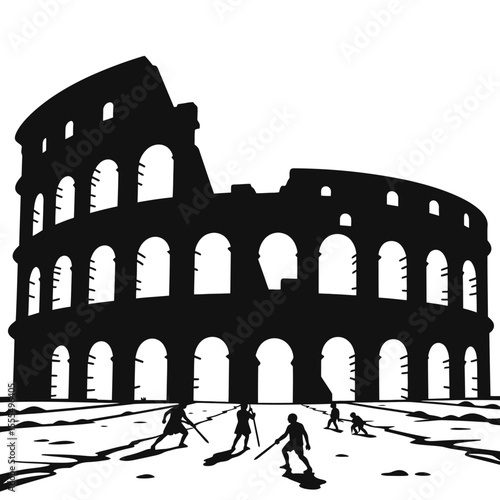 Colosseum Line Art – Minimalist Single Line, Geometric, Steampunk, Surreal, Floral, Stipple Dotted, Cyberpunk, Cubist, Negative Space, Celestial – Ancient Rome Architecture Sketch, White Background Ve