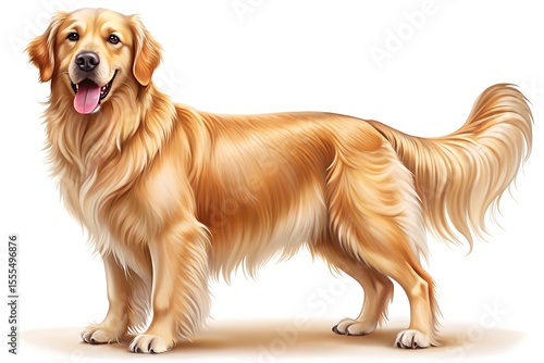 Illustration of a golden retriever dog standing isolated on white background