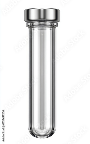 Clear Glass Tube with Silver Cap on White Background