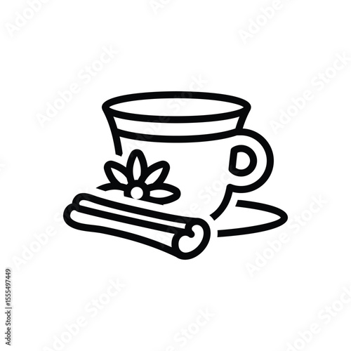 Black line icon for tea with cinnamon