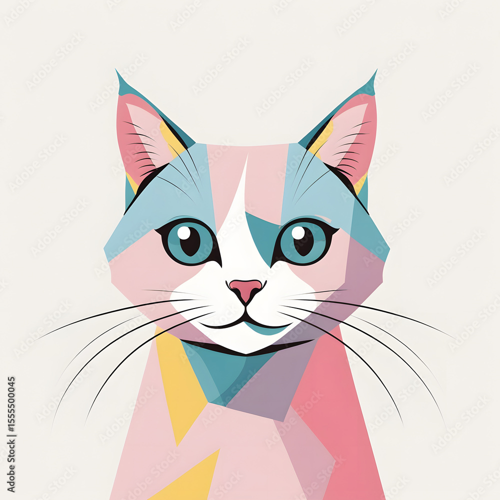Fototapeta premium Geometric Cat Face with Colorful Polygonal Pattern