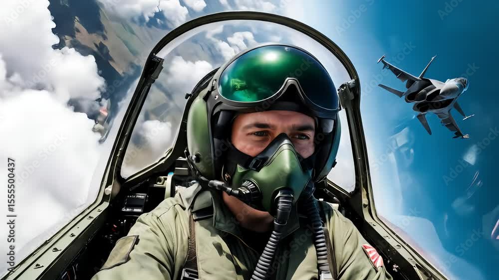 Pilot Capturing Selfie in Jet Cockpit Amidst Clouds and Dynamic Sky Pilot Capturing Selfie in Jet Cockpit Amidst Clouds and Dynamic Sky