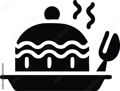 Served dish with fork and steam icon