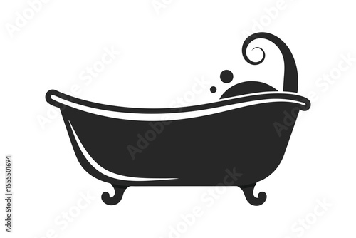 Bathtub black silhouette icon on white background