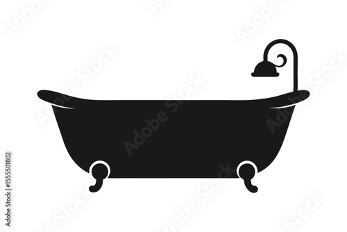 Bathtub black silhouette icon on white background