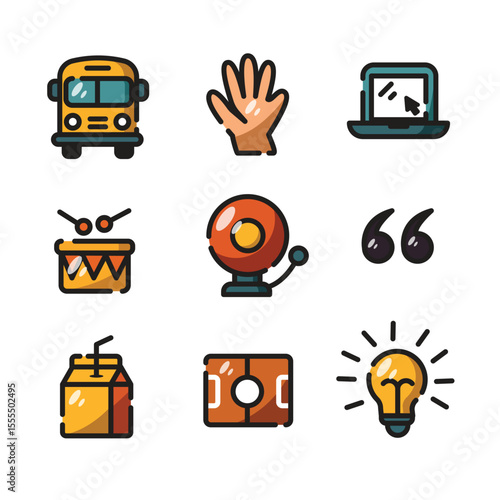 Education nine colorful backtoschool icons brighten the start of learning.