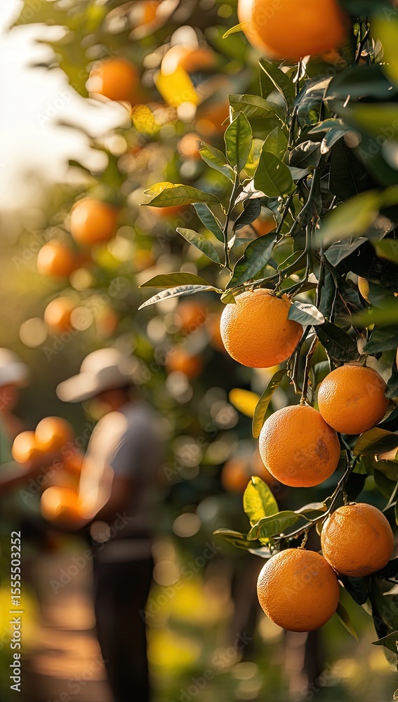 Orange harvest, orchard workers, sunny day. Possible use Agriculture Orange harvest, orchard workers, sunny day. Possible use Agriculture