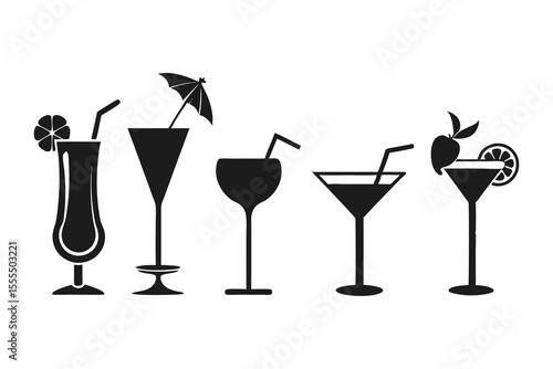 cocktails drink icon collection silhouette on white background