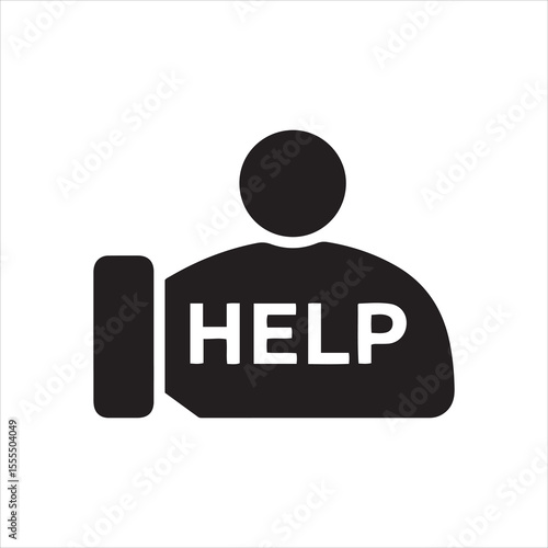 Black silhouette of a person with the word help on their chest