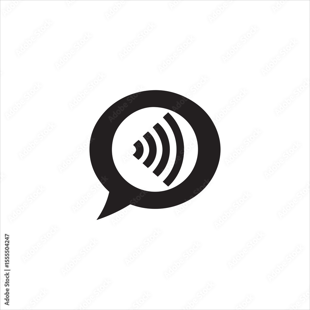 Black speech bubble with concentric waves symbol inside on white background Black speech bubble with concentric waves symbol inside on white background