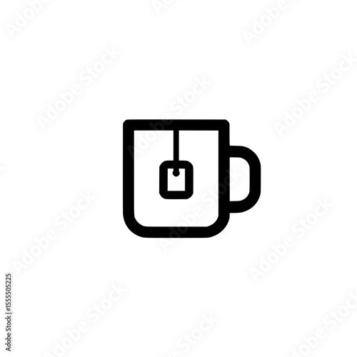 Minimalist mug icon with tea bag label indicating a warm brewed drink