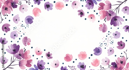 Delicate Watercolor Floral Background with Pink and Purple Flowers