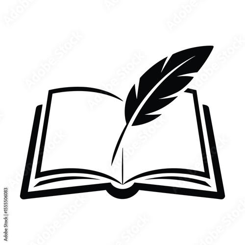 Symbol of Written Word: This minimalist graphic showcases the timeless essence of storytelling, combining the open pages of a book with a quill pen to represent literature.