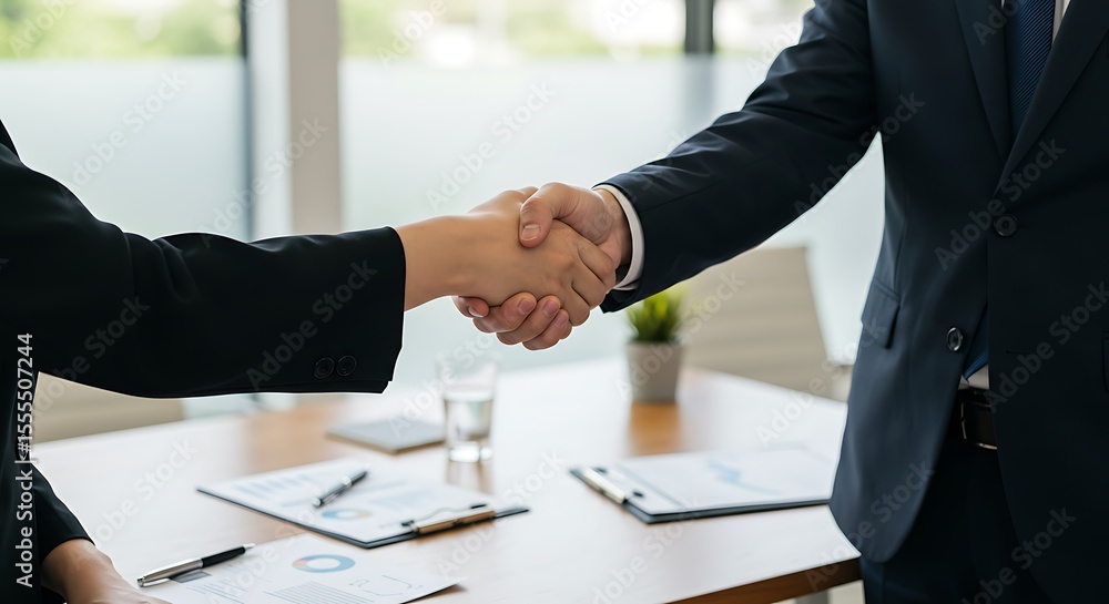 Two business people shaking hands, sealing a deal with mutual agreement. Two business people shaking hands, sealing a deal with mutual agreement.