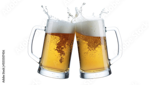 ビール ジョッキ 乾杯 泡 飲み物 冷たい 祝杯 飛沫 喜び 祭り パーティー アルコール 琥珀色 爽やか 喉越し 泡立ち 賑やか