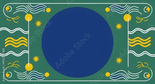 Geometric Abstract Background with Blue Circle and Green Frame