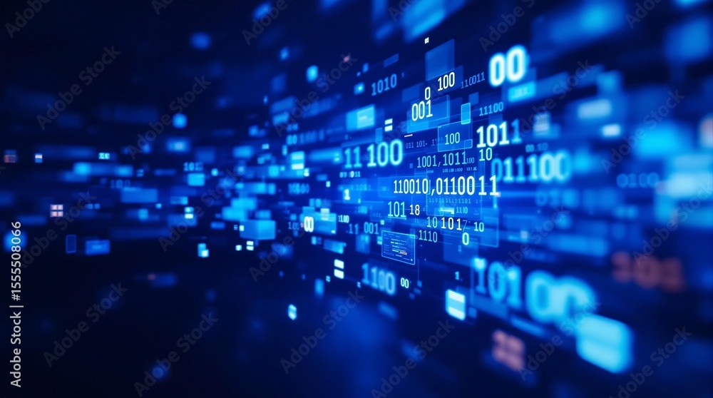 Fototapeta premium Binary code background digital data stream network technology abstract matrix blue futuristic wallpaper