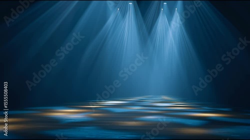 Spotlights Illuminate Empty Stage Creating Dramatic Atmospheric Scene
