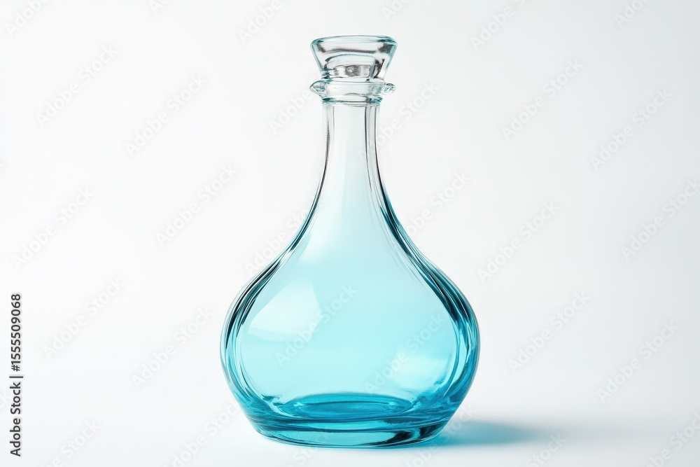 Teal glass decanter with a graceful shape. Teal glass decanter with a graceful shape.