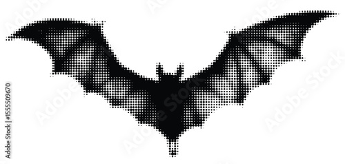 Flying mouse with extended wings, half tone icon design. Bats silhouette on white background. Vector illustration