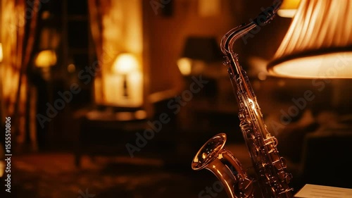 Warmlit saxophone serenades a vintage room