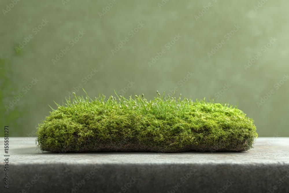Fototapeta premium Lush green moss specimen on a stone surface.