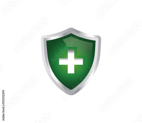 Green Medical Shield with Ribbon – Health Protection Symbol