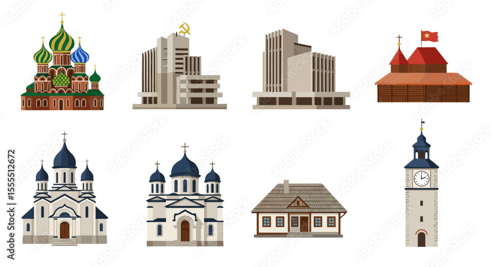 Vector illustration of world landmarks and famous buildings featuring architecture and cultural icons Vector illustration of world landmarks and famous buildings featuring architecture and cultural icons