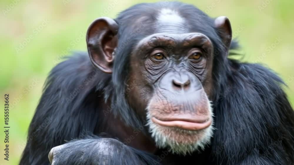 Intelligent Gaze of a Captivating Chimpanzee Portrait amidst Nature Backdrop Intelligent Gaze of a Captivating Chimpanzee Portrait amidst Nature Backdrop
