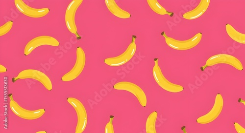 Seamless Pattern of Cartoon Yellow Bananas on Pink Background – Flat Vector Illustration