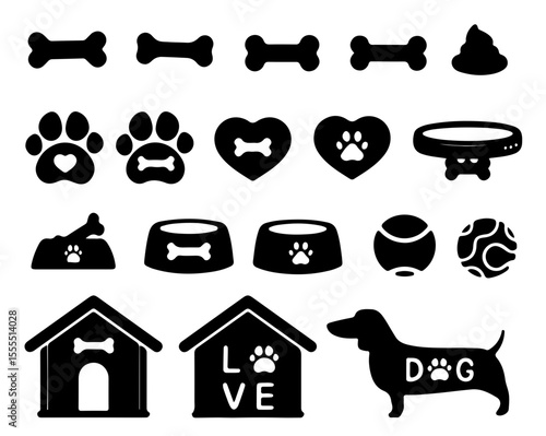 Dog Care and Pet Supplies Silhouettes Icons Set