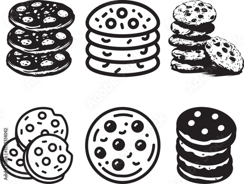 Set of Cookies icon clean simple silhouette