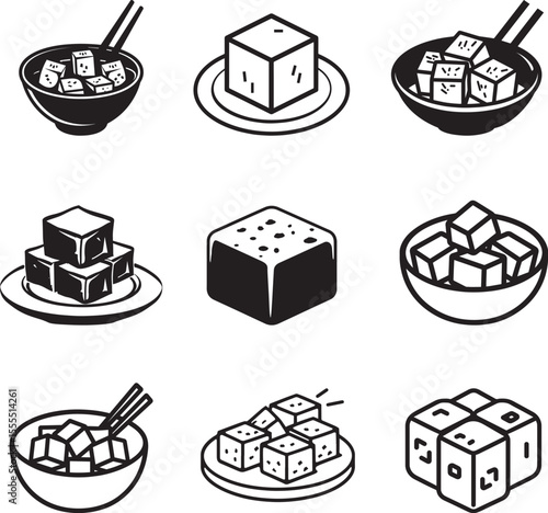 Set of Tofu icon clean simple silhouette
